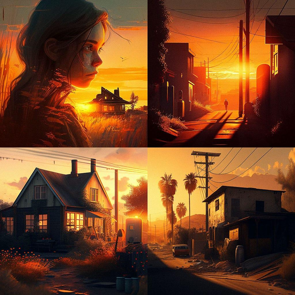 Golden hour style, Midjourney V4, render 1 of 4