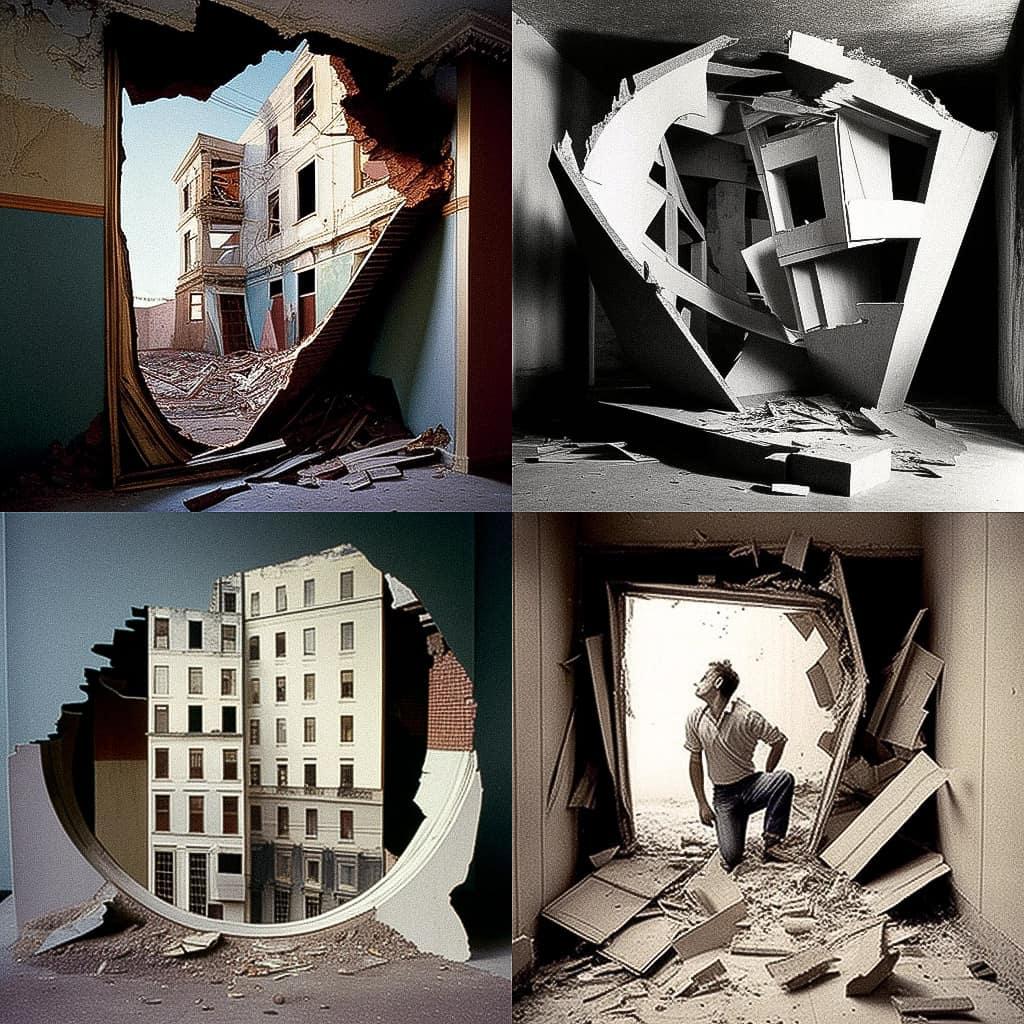 Gordon Matta-Clark style, Midjourney V4, render 1 of 4