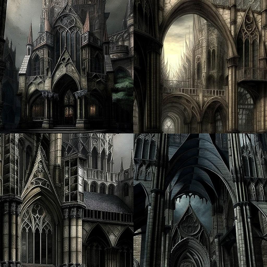 Gothic architecture style, Midjourney V4, render 1 of 4