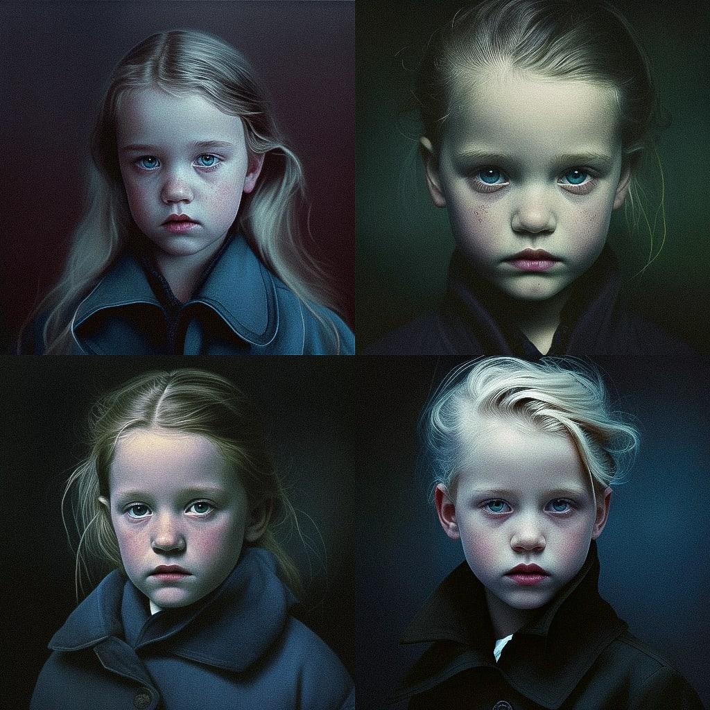Gottfried Helnwein style, Midjourney V4, render 1 of 4