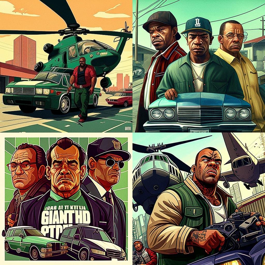Grand Theft Auto style, Midjourney V4, render 1 of 4