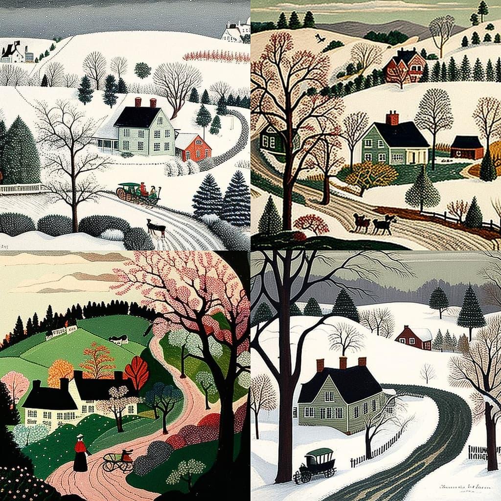 Grandma Moses style, Midjourney V4, render 1 of 4