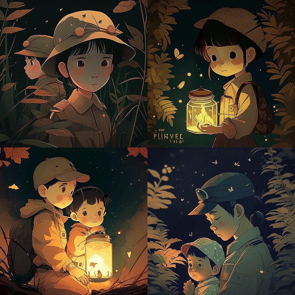 Grave of the Fireflies style, Midjourney V4, render 1 of 4