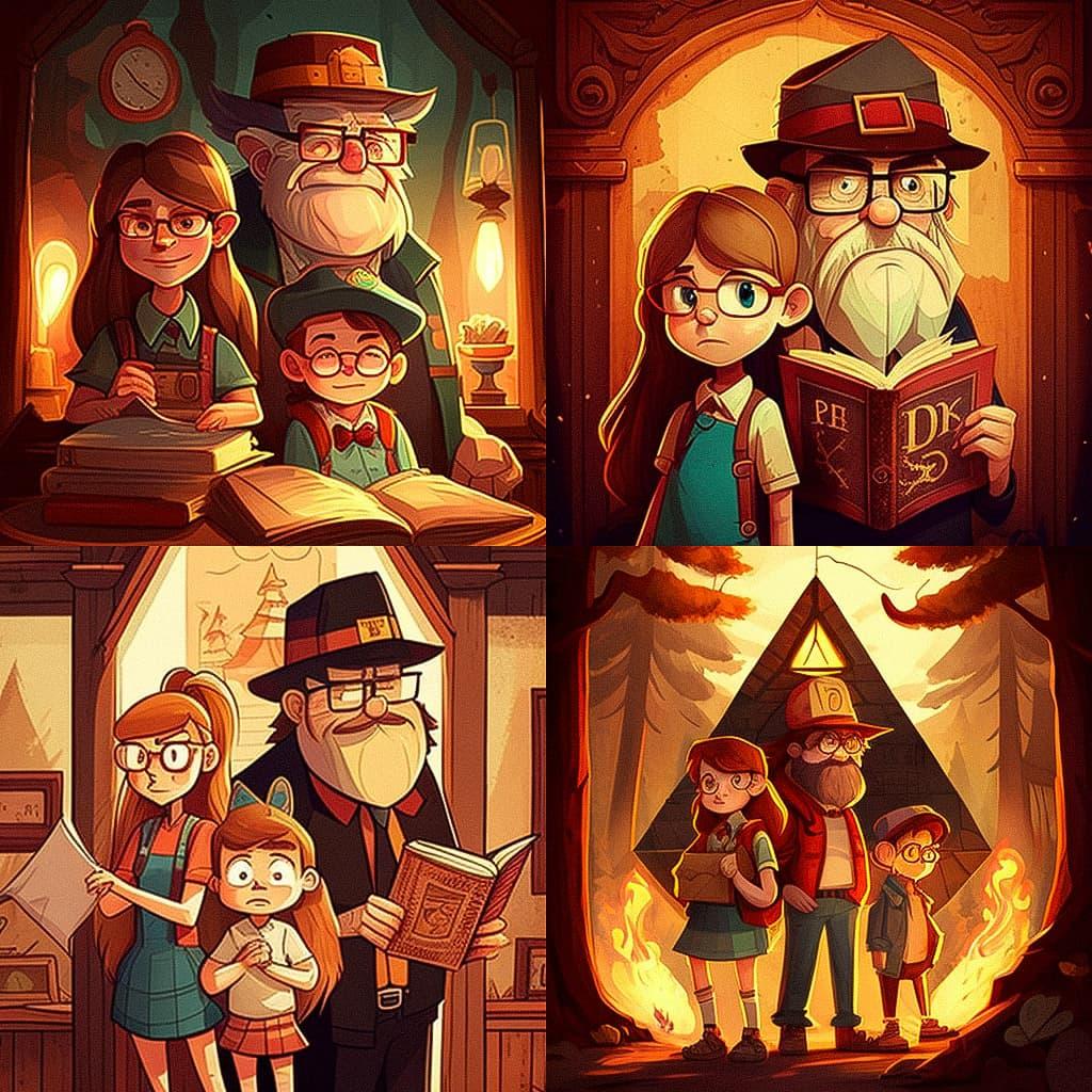 Gravity Falls style, Midjourney V4, render 1 of 4
