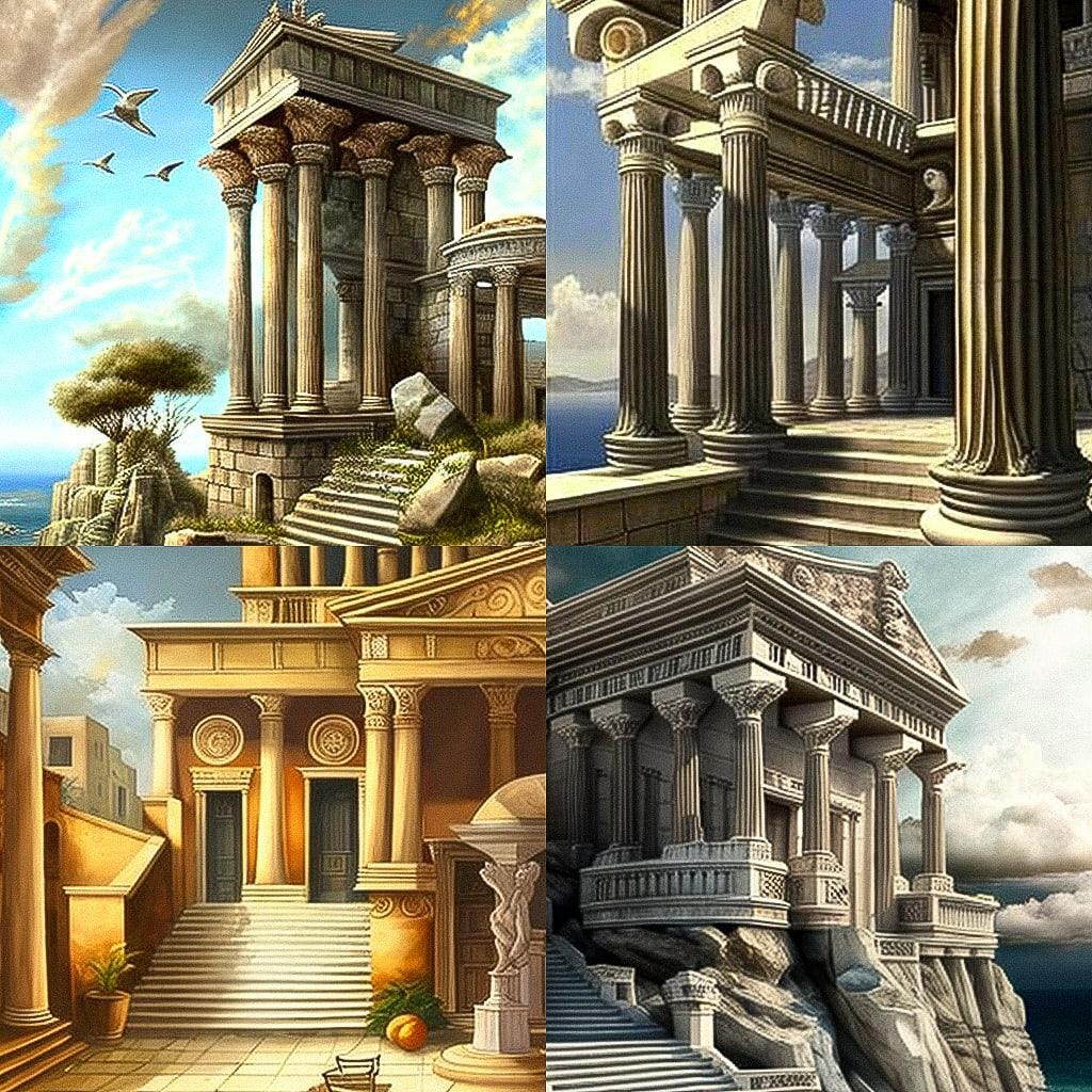 Greek architecture style, Midjourney V4, render 1 of 4