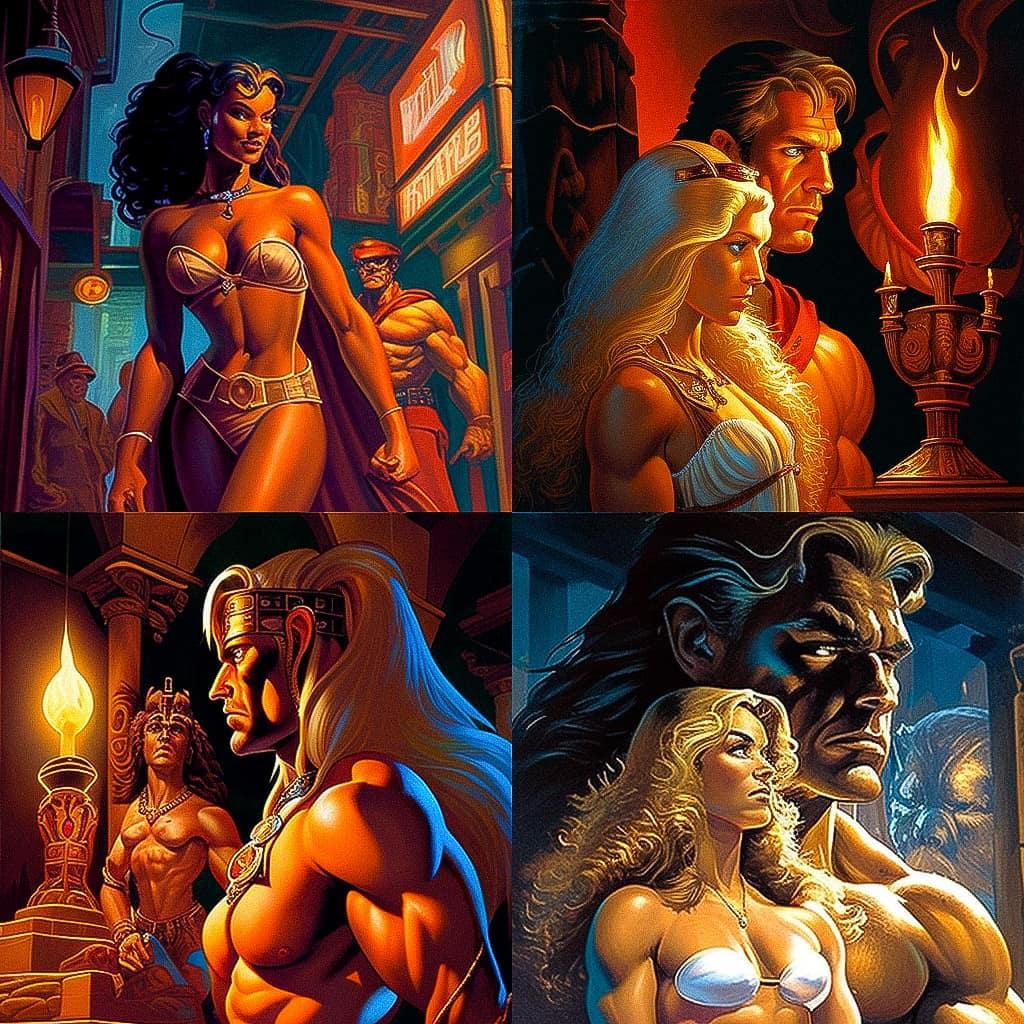 Greg Hildebrandt style, Midjourney V4, render 1 of 4