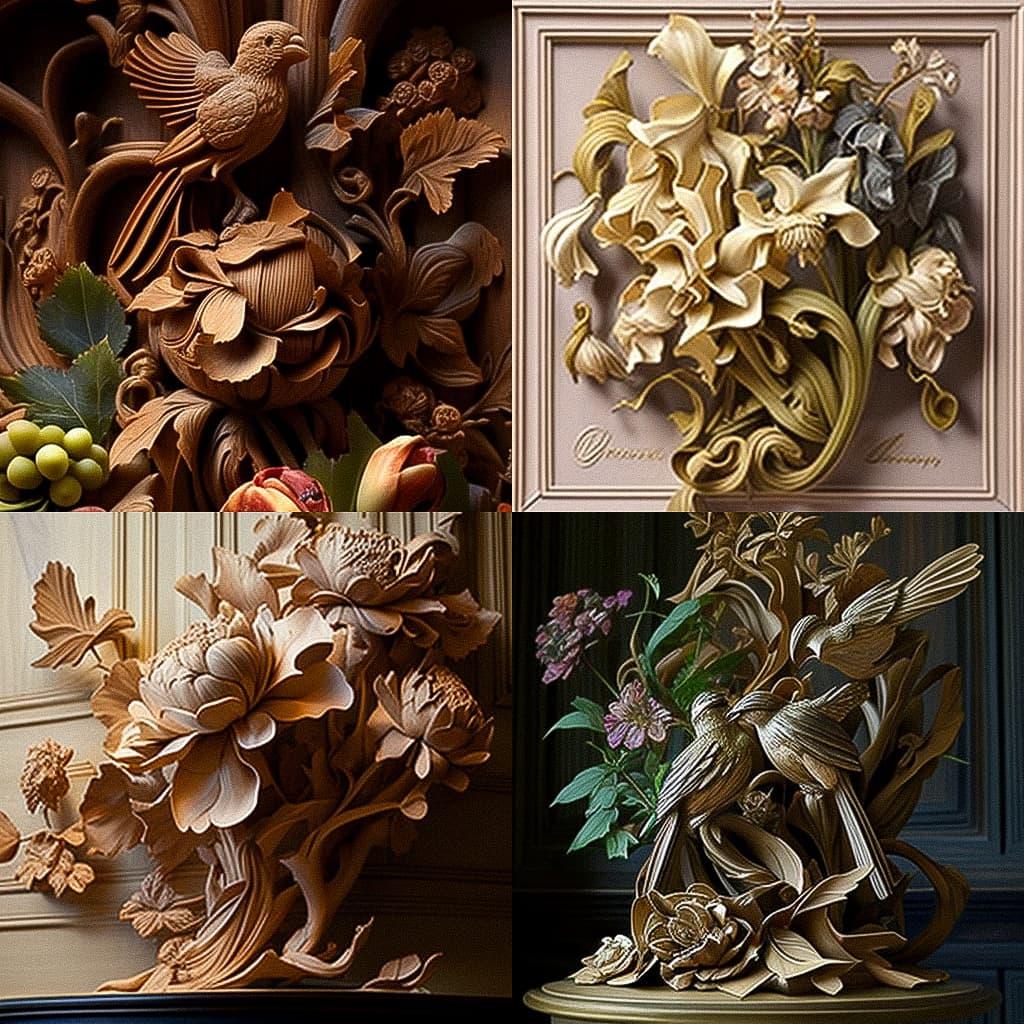 Grinling Gibbons style, Midjourney V4, render 1 of 4