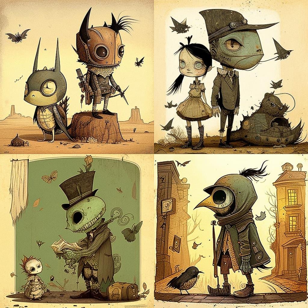 Gris Grimly style, Midjourney V4, render 1 of 4