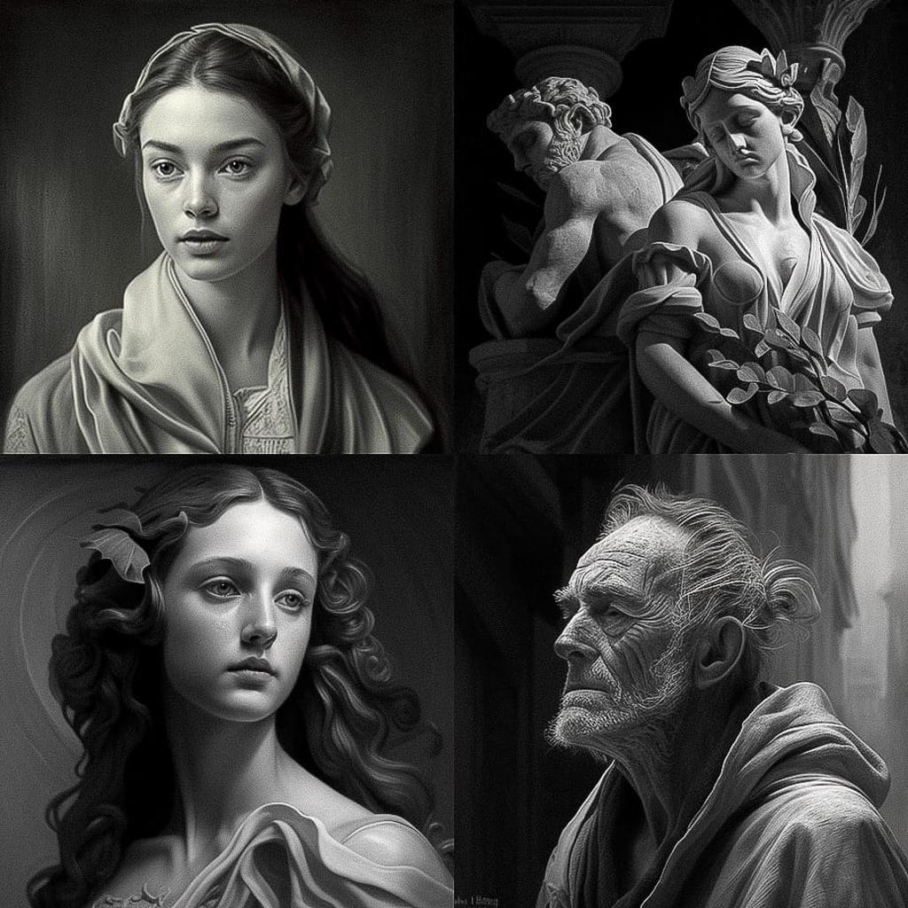Grisaille style, Midjourney V4, render 1 of 4