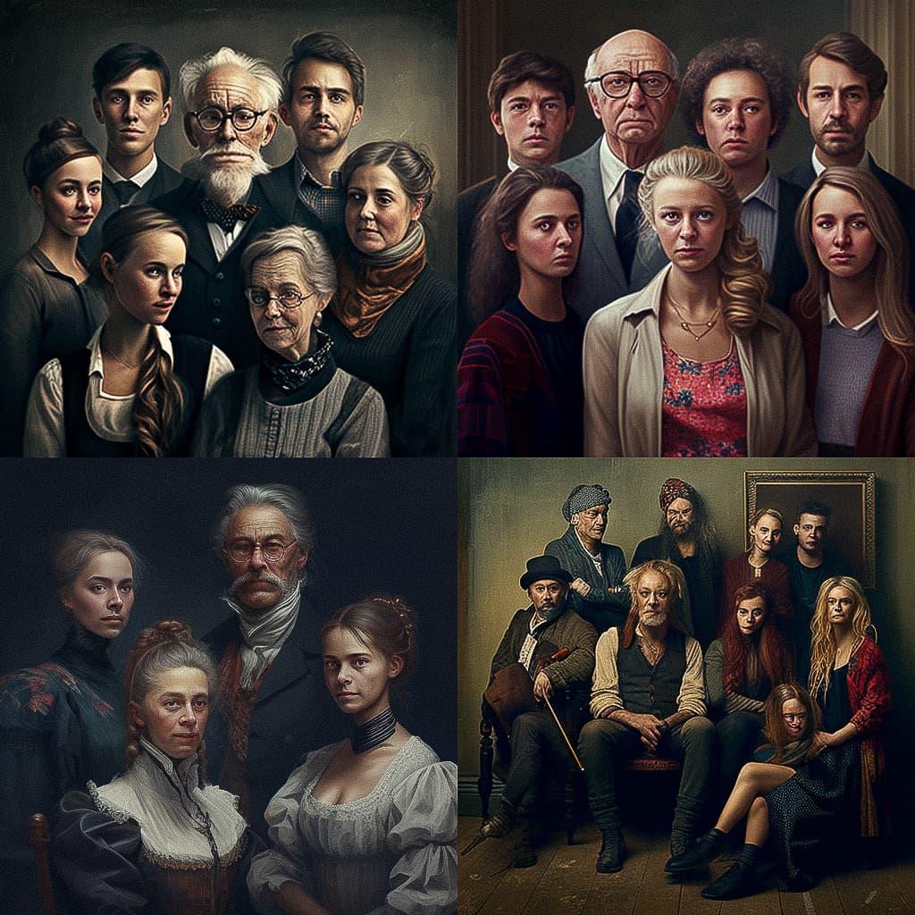 Group portrait style, Midjourney V4, render 1 of 4