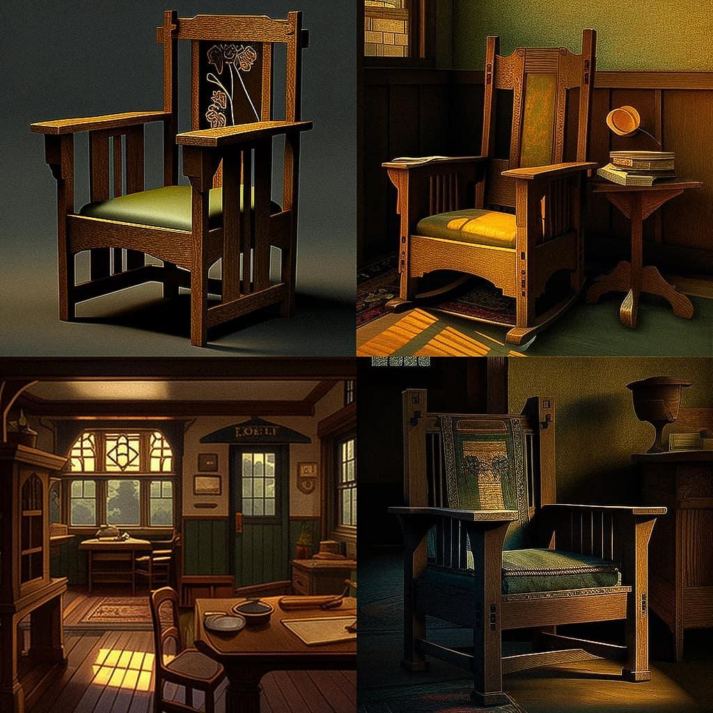 Gustav Stickley style, Midjourney V4, render 1 of 4