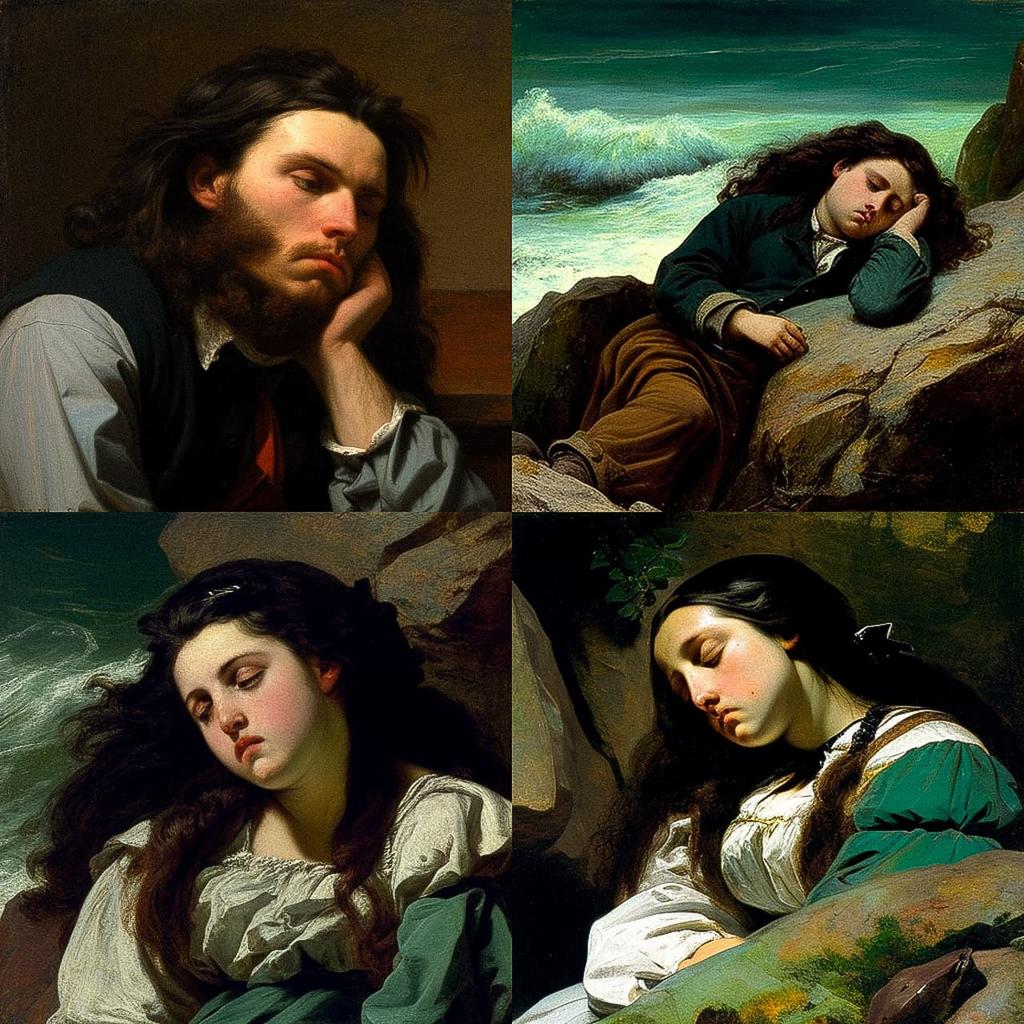Gustave Courbet style, Midjourney V4, render 1 of 4