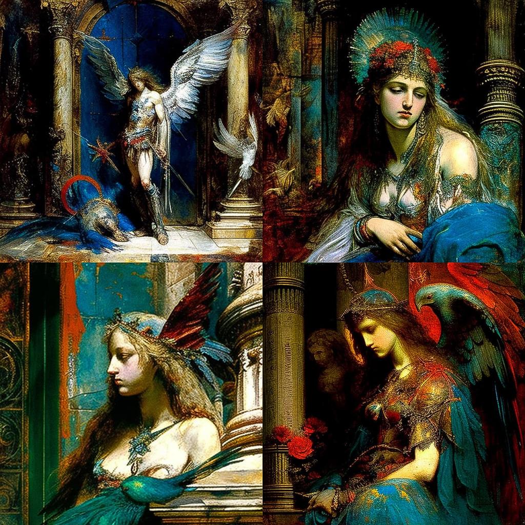 Gustave Moreau style, Midjourney V4, render 1 of 4