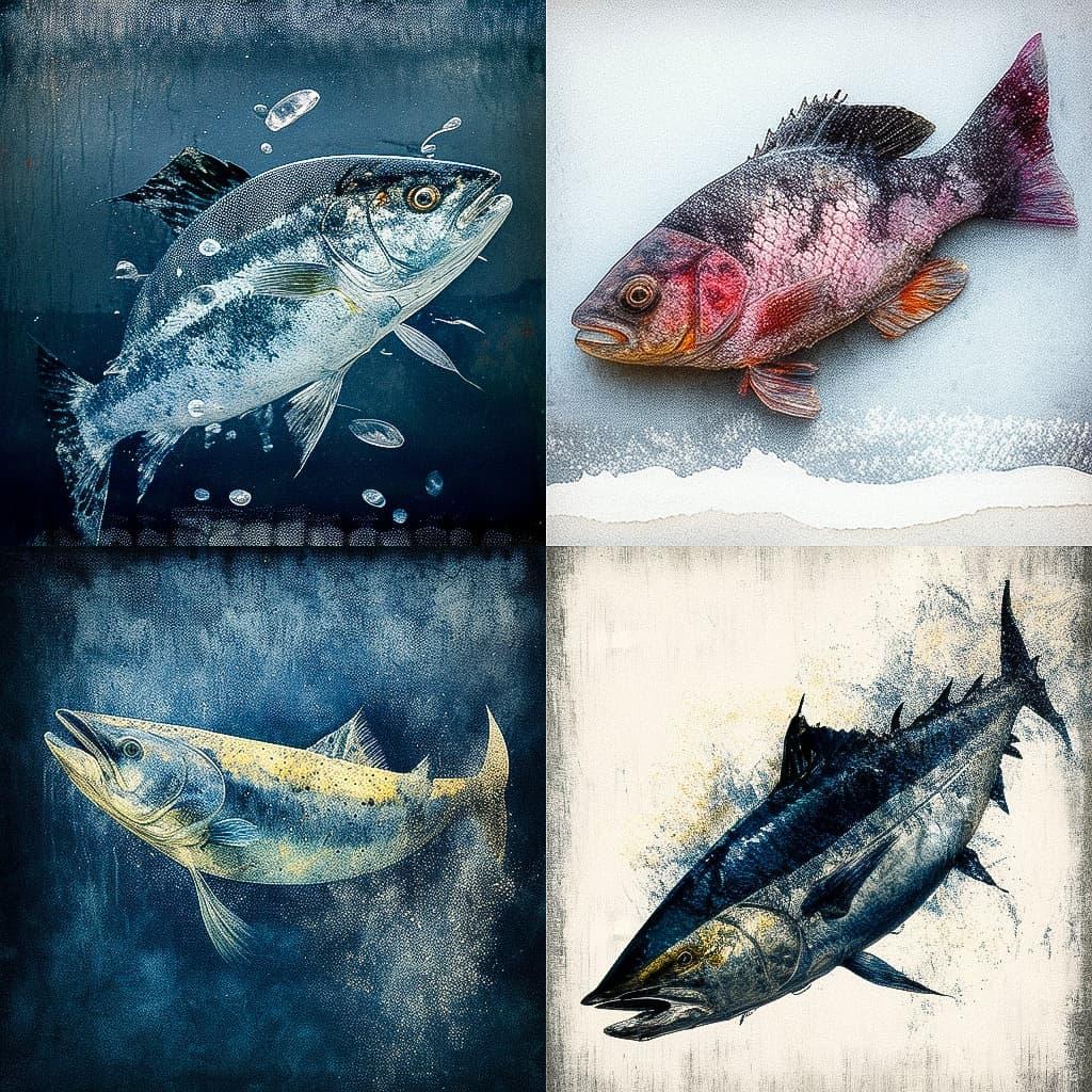 Gyotaku style, Midjourney V4, render 1 of 4