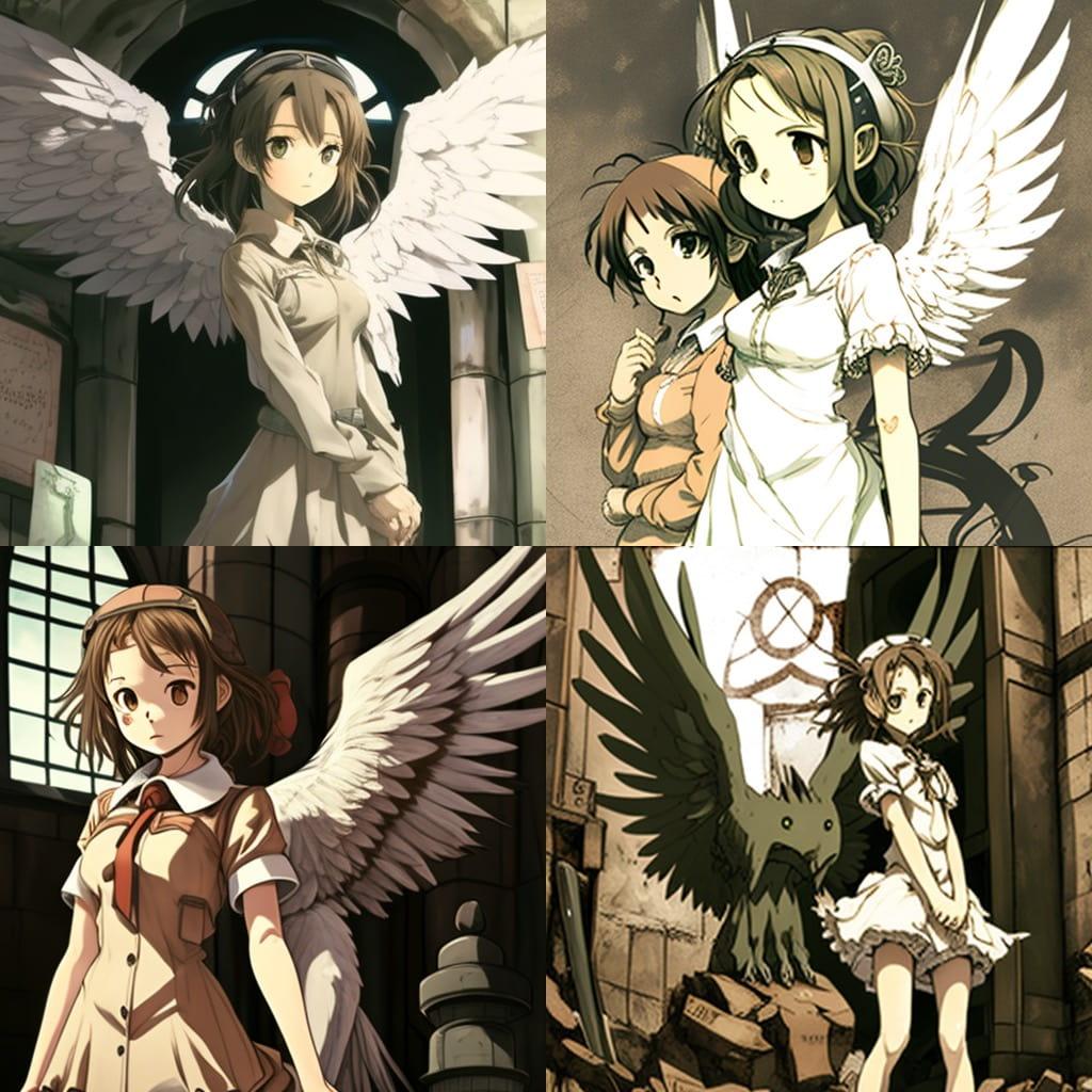 Haibane Renmei style, Midjourney V4, render 1 of 4