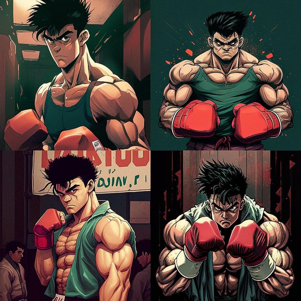 Hajime no Ippo style, Midjourney V4, render 1 of 4