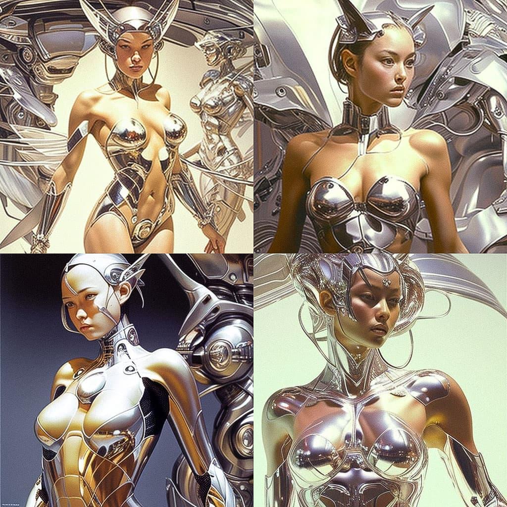 Hajime Sorayama style, Midjourney V4, render 1 of 4
