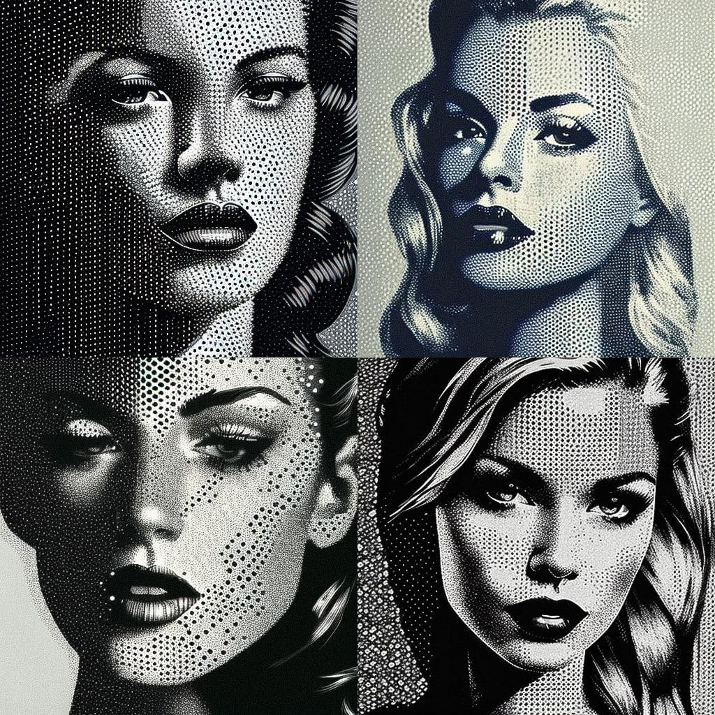 Halftone print style, Midjourney V4, render 1 of 4