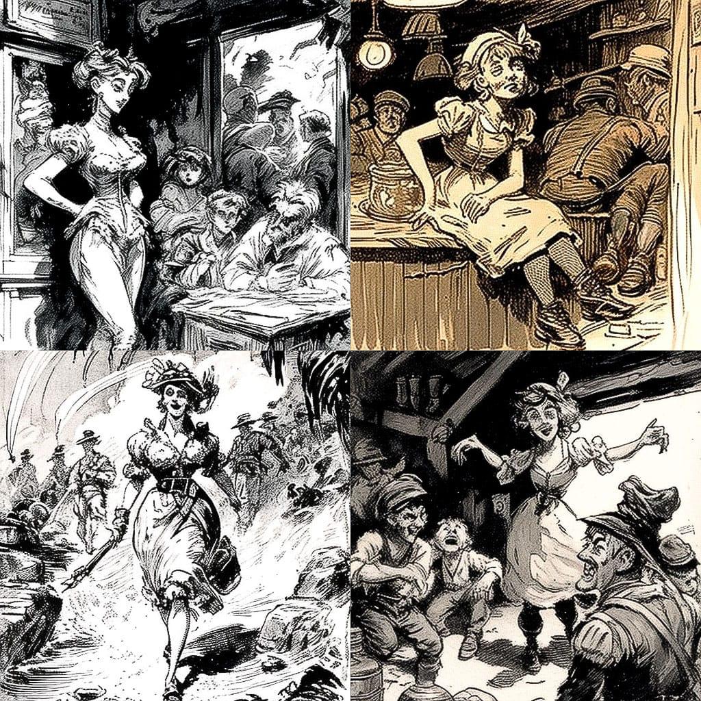 Harry Furniss style, Midjourney V4, render 1 of 4
