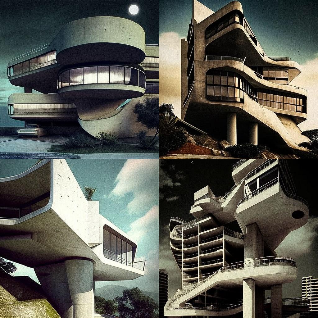 Harry Seidler style, Midjourney V4, render 1 of 4