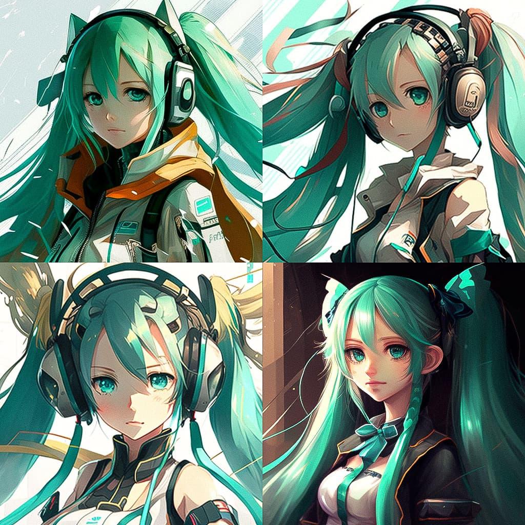 Hatsune Miku style, Midjourney V4, render 1 of 4