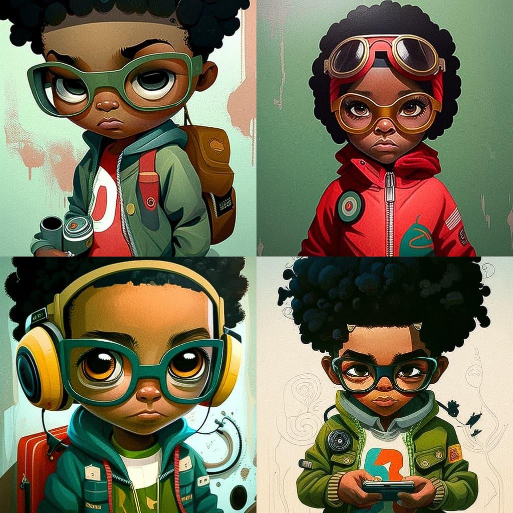 Hebru Brantley style, Midjourney V4, render 1 of 4