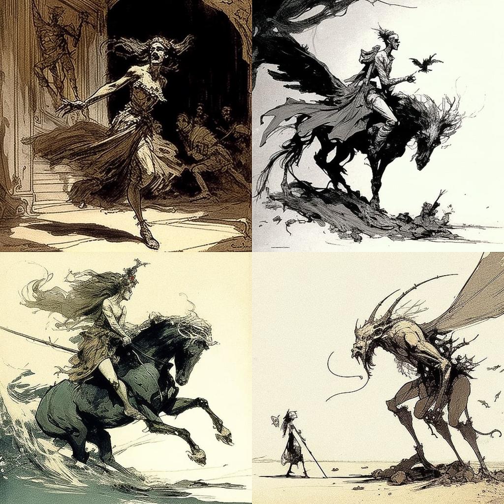 Heinrich Kley style, Midjourney V4, render 1 of 4