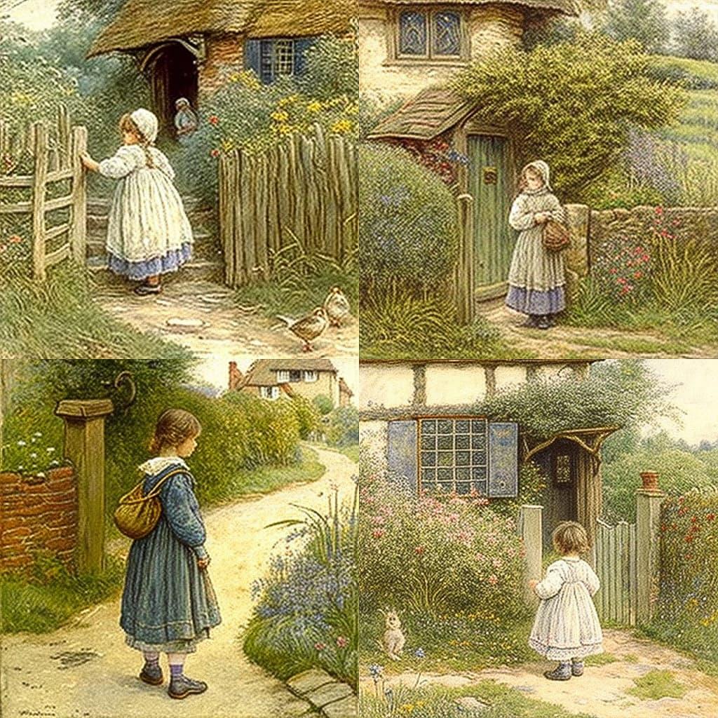 Helen Allingham style, Midjourney V4, render 1 of 4