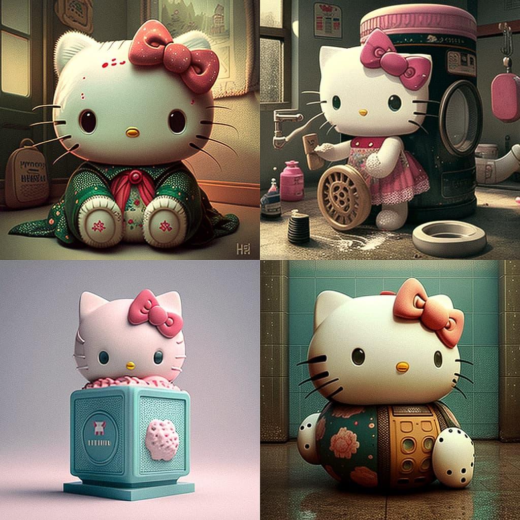 Hello Kitty style, Midjourney V4, render 1 of 4