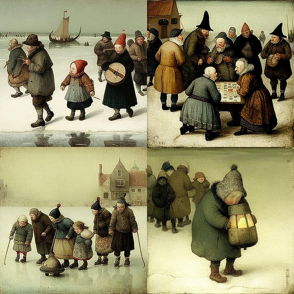 Hendrick Avercamp style, Midjourney V4, render 1 of 4