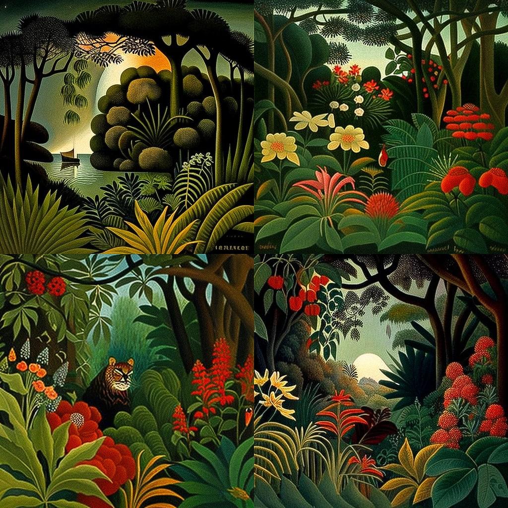 Henri Rousseau style, Midjourney V4, render 1 of 4