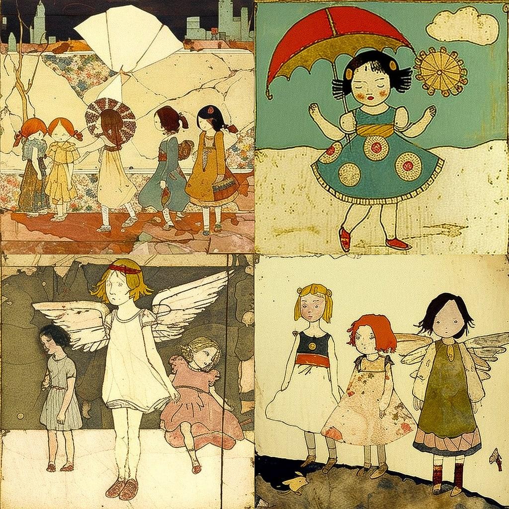 Henry Darger style, Midjourney V4, render 1 of 4