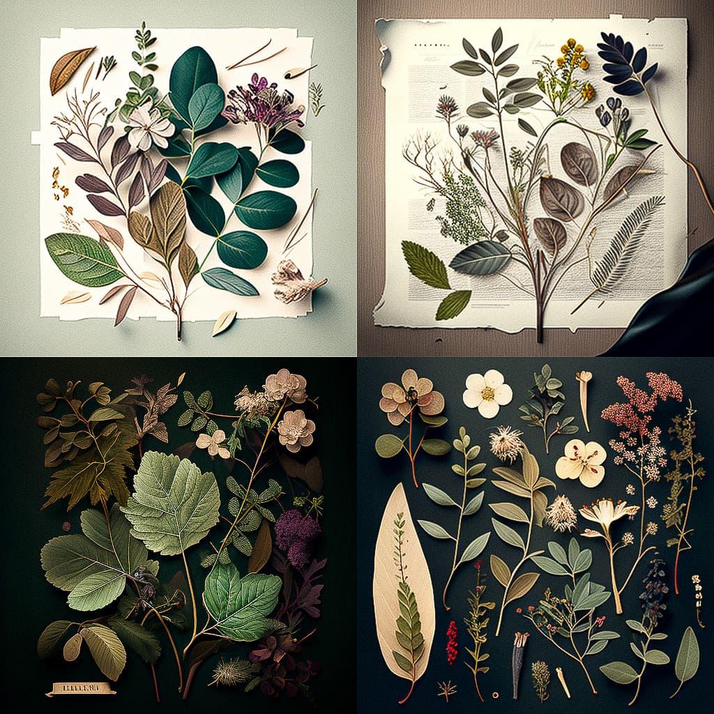 Herbarium style, Midjourney V4, render 1 of 4