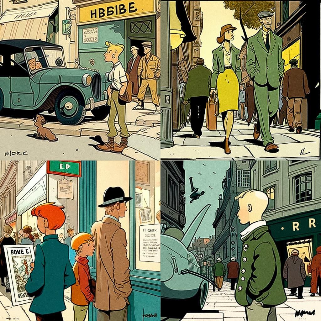 Herge style, Midjourney V4, render 1 of 4