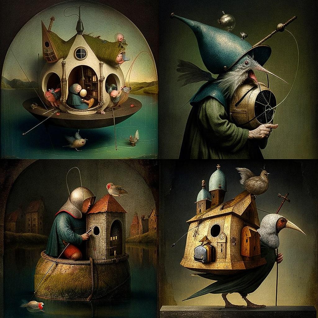 Hieronymus Bosch style, Midjourney V4, render 1 of 4
