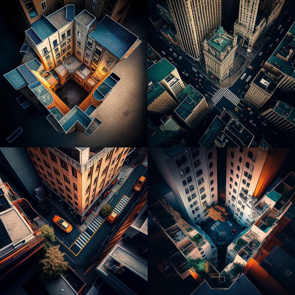 High angle style, Midjourney V4, render 1 of 4