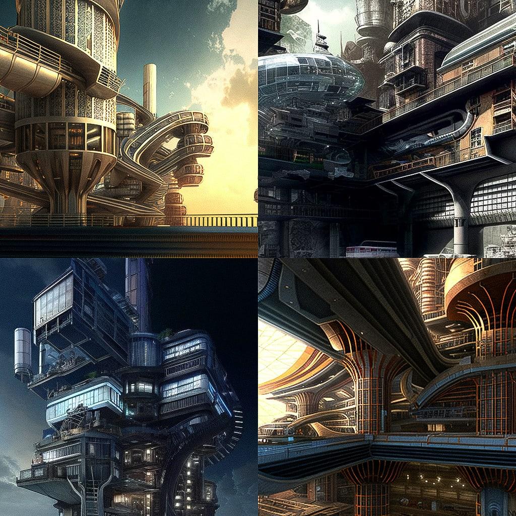 High-tech architecture style, Midjourney V4, render 1 of 4