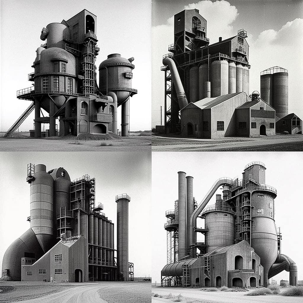 Hilla Becher style, Midjourney V4, render 1 of 4