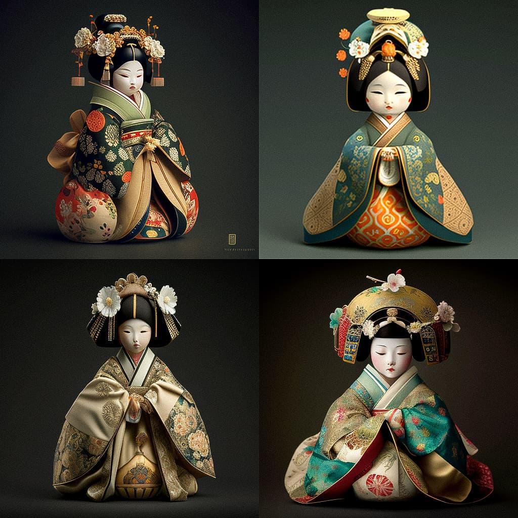 Hina doll style, Midjourney V4, render 1 of 4