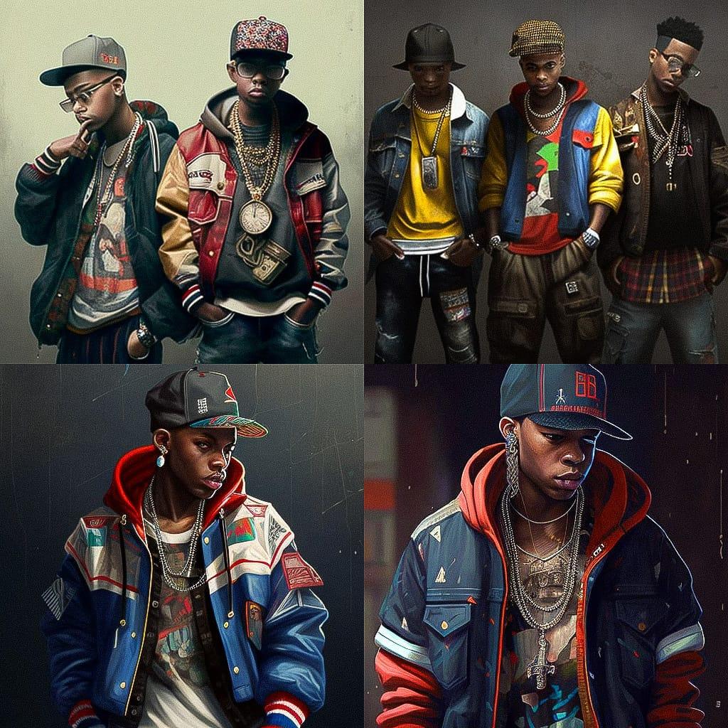 Hip Hop fashion style, Midjourney V4, render 1 of 4
