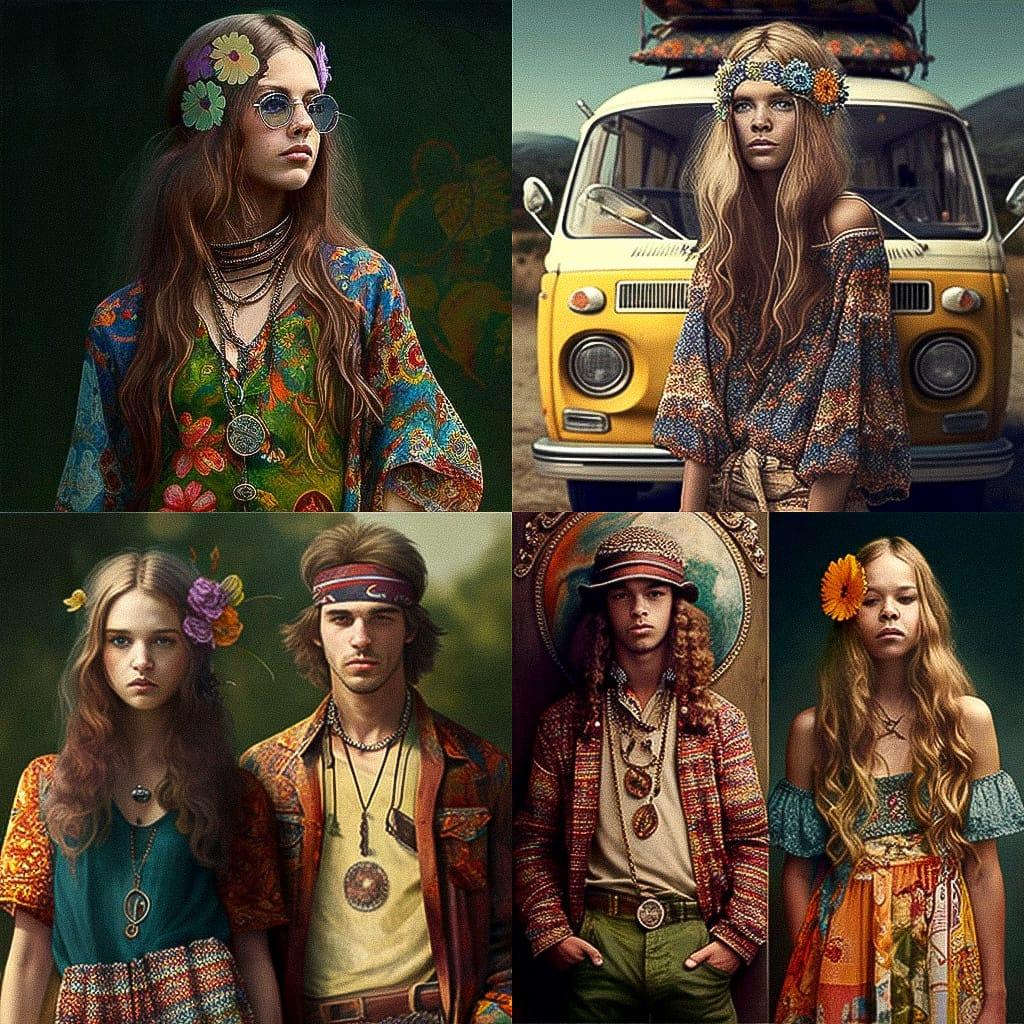 Hippie fashion style, Midjourney V4, render 1 of 4
