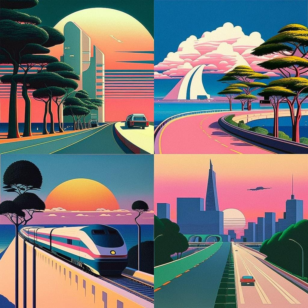 Hiroshi Nagai style, Midjourney V4, render 1 of 4
