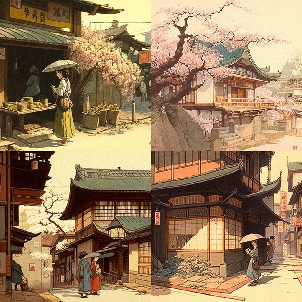 Hiroshi Yoshida style, Midjourney V4, render 1 of 4