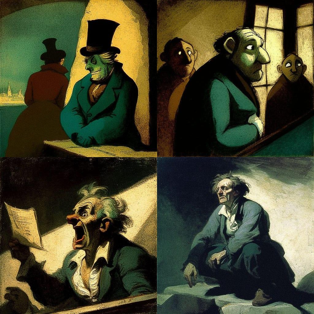 Honore Daumier style, Midjourney V4, render 1 of 4