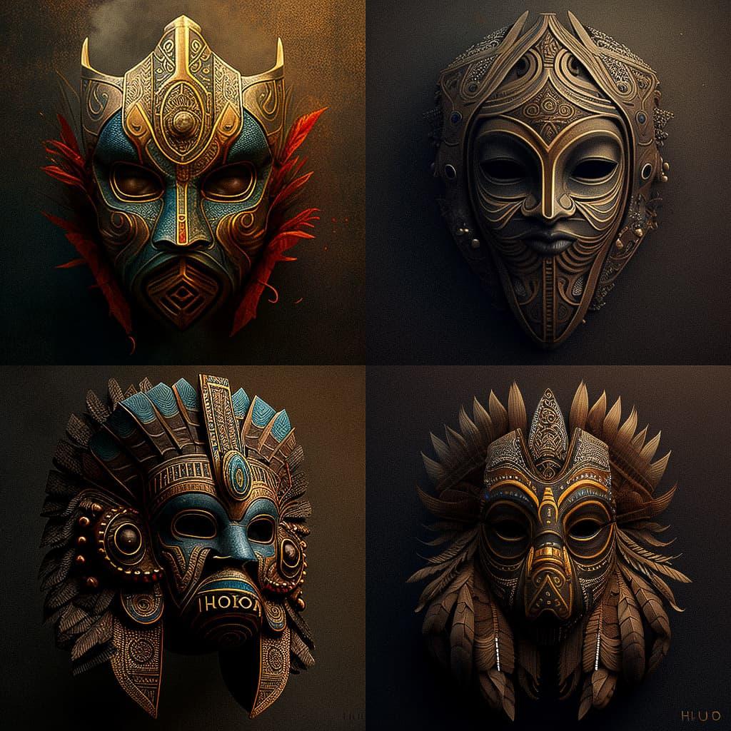 Hudoq mask style, Midjourney V4, render 1 of 4
