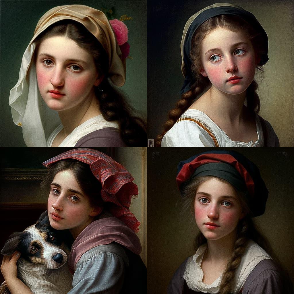 Hugues Merle style, Midjourney V4, render 1 of 4