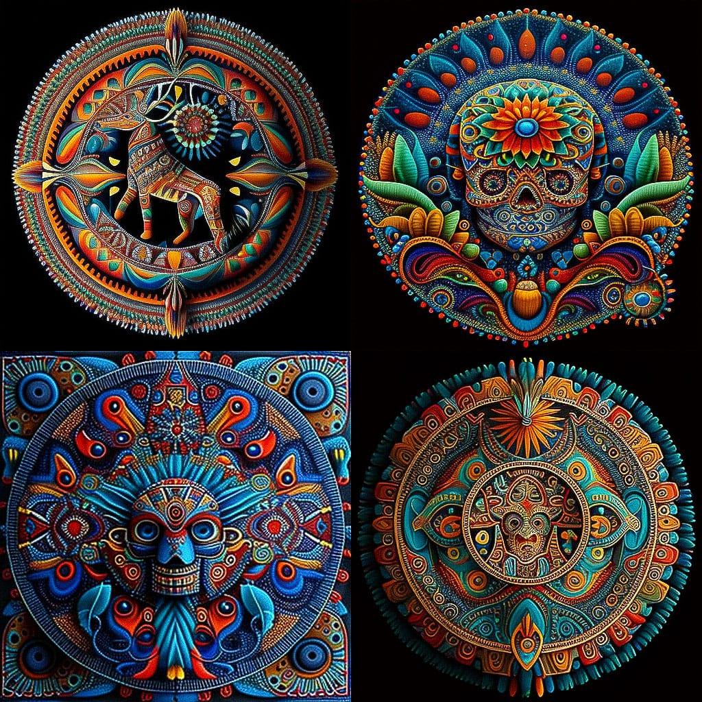 Huichol art style, Midjourney V4, render 1 of 4