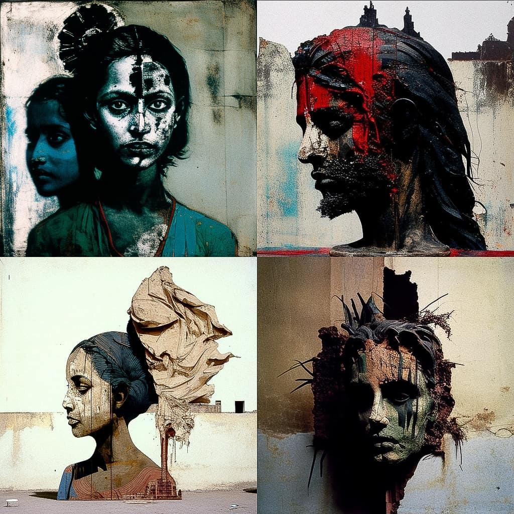 Huma Bhabha style, Midjourney V4, render 1 of 4