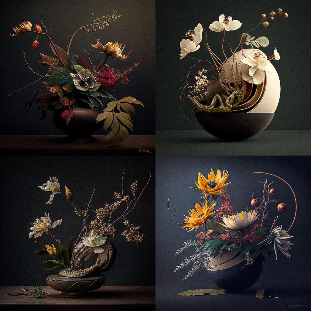 Ikebana style, Midjourney V4, render 1 of 4