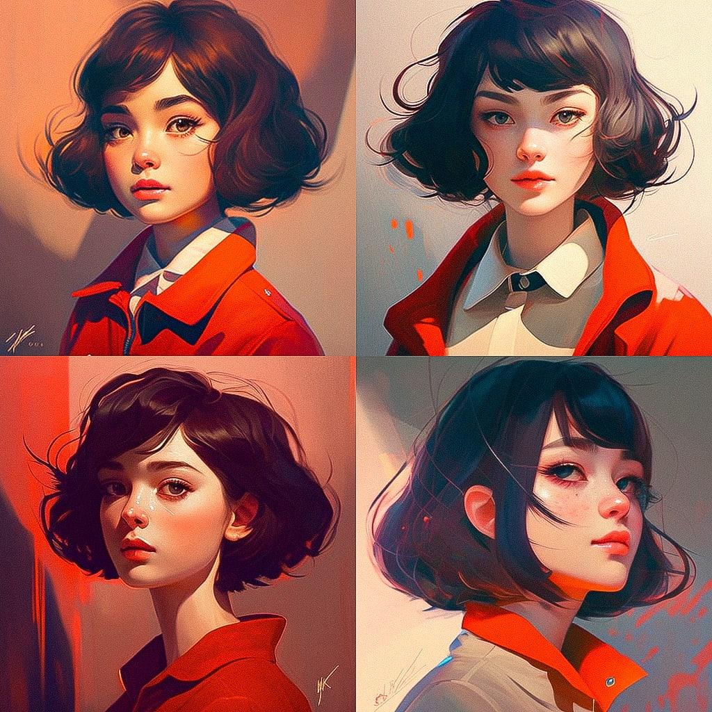 Ilya Kuvshinov style, Midjourney V4, render 1 of 4